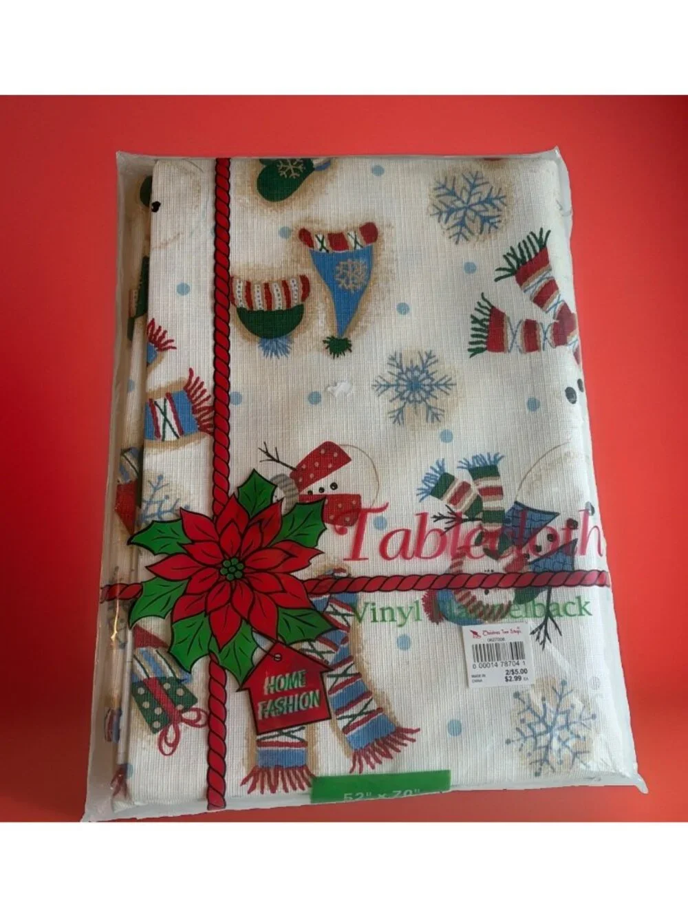 Vintage Holiday Vinyl Flannel Back Tablecloth 60X84